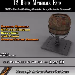 12 Standard Brick Materials Pack for Cinema 4D
