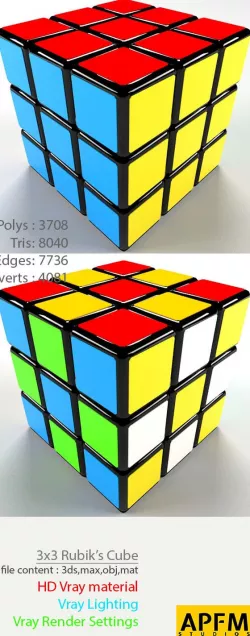 3D High Quality 3x3 Rubik's Cube Model