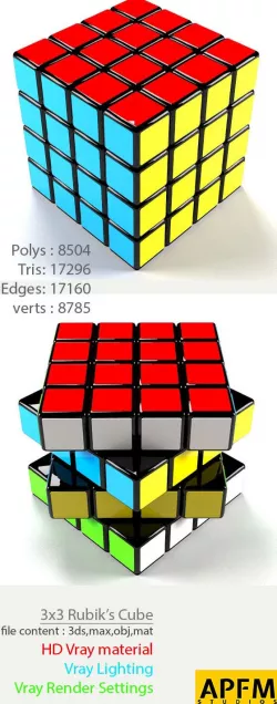 3D High Quality 4x4 Rubik's Cube Model
