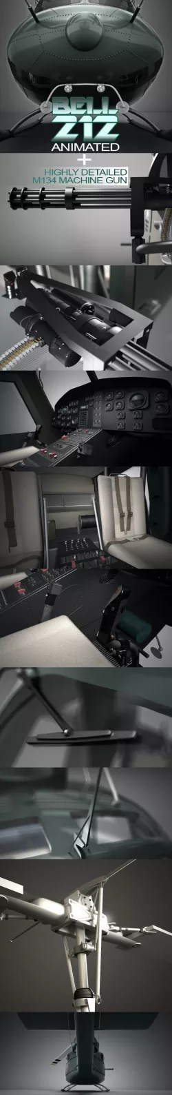 Bell 212 Helicopter + M134 Machine Gun for Vray