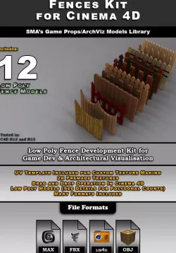 Low Poly 3D Models - Fences Kit for Cinema 4D