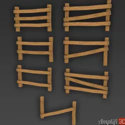 Low Poly Cartoon Fence Set