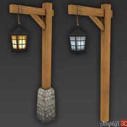 Low Poly Cartoon Lamp Post Lantern