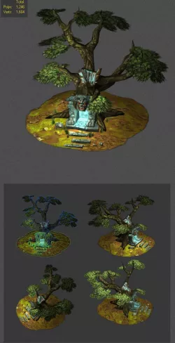 low poly cave dead tree