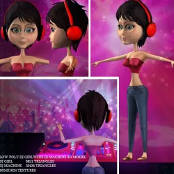 Low Poly DJ Girl With DJ Machine 3D Model