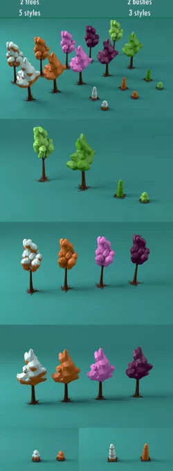 Low poly pack of Trees and Bushes