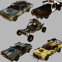 low poly postapo car set 01