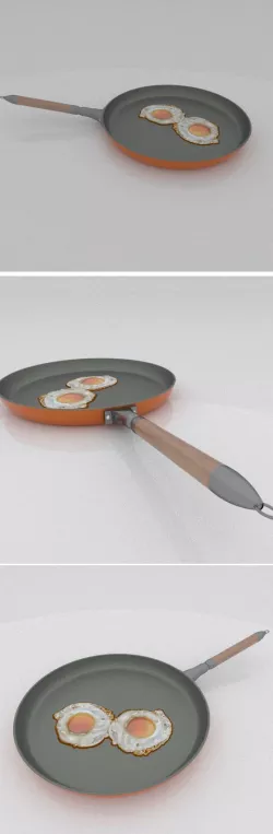 Fried eggs on pan