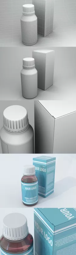 high poly Medical bottles and box