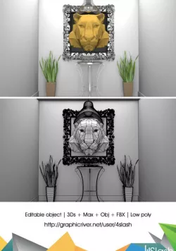 Lions Head in Polygons 3D Art