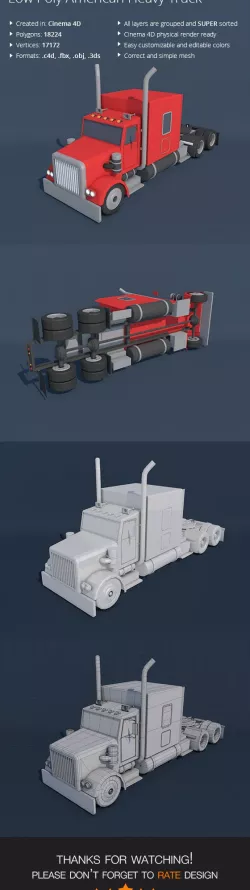 Low Poly American Heavy Truck