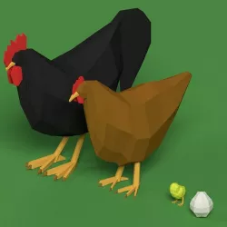 Low Poly Rooster, hen, chicken, egg set