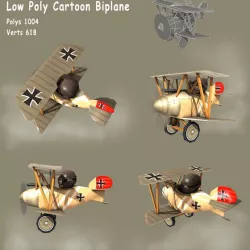 Low poly WW1 Cartoon Biplane - Albatros