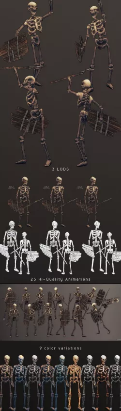 LowPoly HandPainted Fighter Skeleton