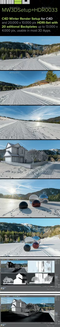 MW3DHDR0033 Highres Winter Snow HDRI Set + 2 Render Setups for Cinema 4D
