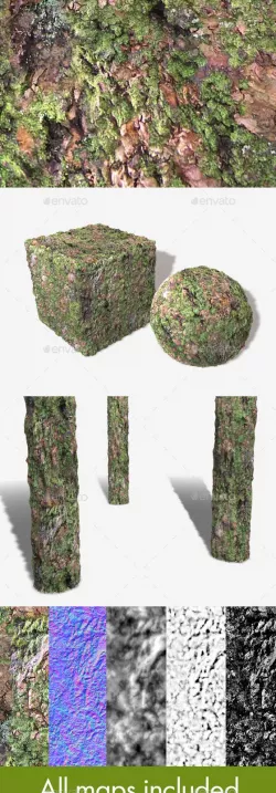 Thick Mossy Bark Seamless Texture 02