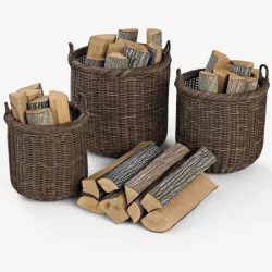 Wicker Basket 07 (Walnut Brown Color) with Firewood