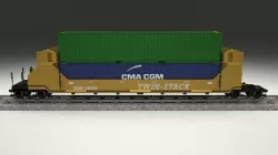 Yellow Train Well Car w Containers