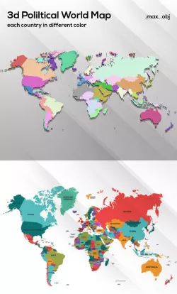 3d Political World Map Model For Infographic