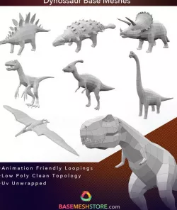 8 Dinosaurs Base Meshes