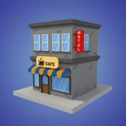 cafe motel cartoon building low poly