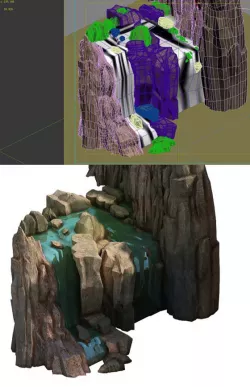 Game Model - Taoist comprehension scene - stone waterfall 01