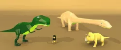 low poly dinosaurs and man