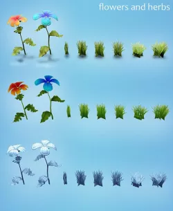 Low poly models of flowers and herbs