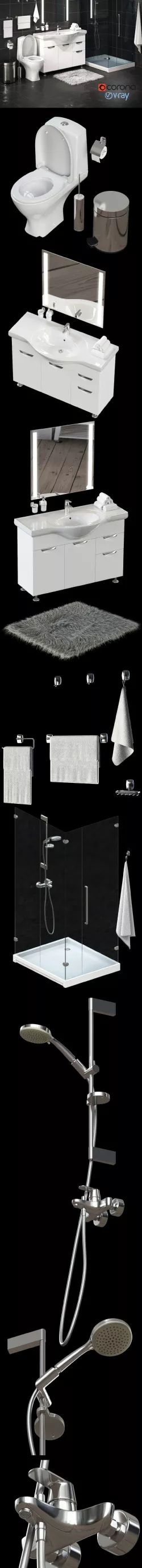 Set of bathroom equipment and accessories for bathrooms