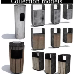 Street trash can - collection 5 models
