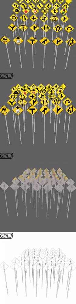 38 Road signs 3D Models game assets