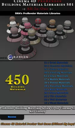 450 x ProRender PBR Building Materials S01 AIO for Cinema 4D