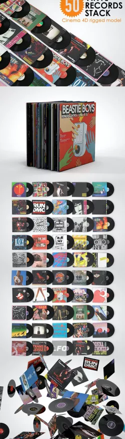 50 Vinyl Records Stack Rigged