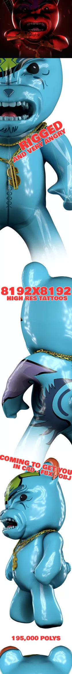 Angry Teddy Bear Rigged 3D Character