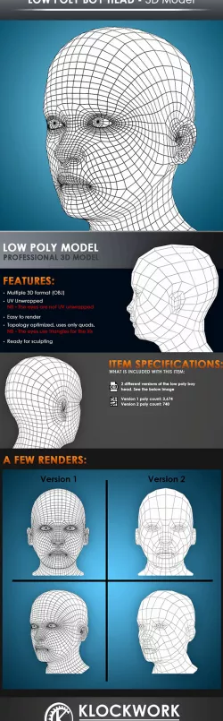 low poly boy head base mesh
