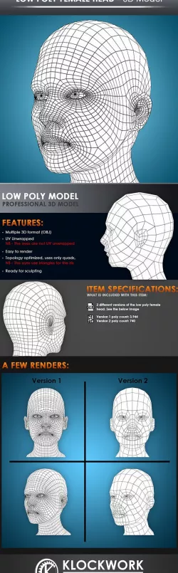 low poly female head base mesh