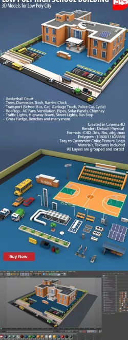 Low Poly High School Building