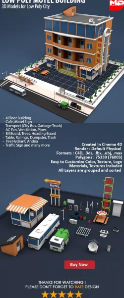 Low Poly Motel Building - HOTEL