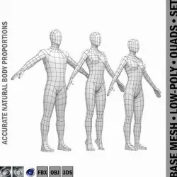 Male and Female Low Poly Base Mesh in A-Pose