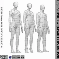 Male and Female Low Poly Base Mesh in Rest Pose