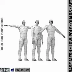 Male Hero Base Mesh with Detaied Head and Limbs in Three Poses