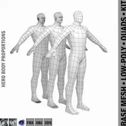 Male Hero Low Poly Base Mesh in A-Pose