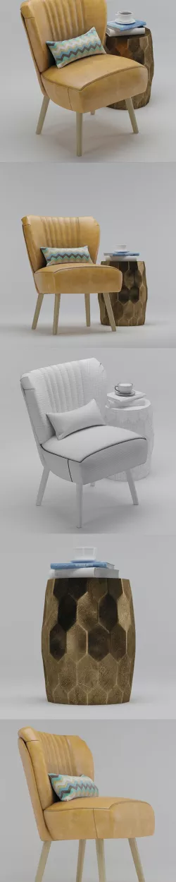 Maxwell Leather Scalloped Occasional Chair and VINCE METAL-CLAD ACCENT STOOL