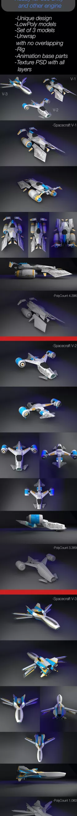 Spacecraft LowPoly Set of 3 momels