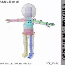Adult Stylized Stickman 180cm Rigged with CAT Rig