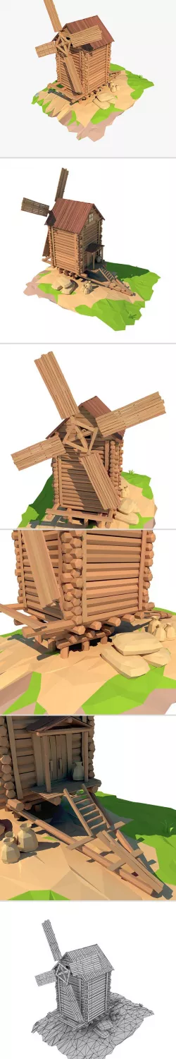 Cartoon wooden windmill