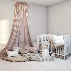 Cozy set for children with canopy, baby bed IKEA Gulliver and fluffy rabbit