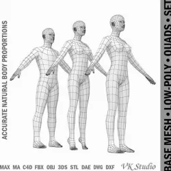 Female and Male Base Mesh Natural Proportions in A-Pose