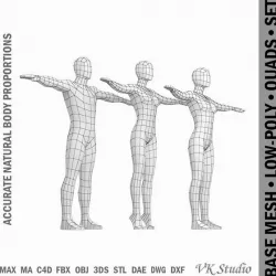 Female and Male Base Mesh Natural Proportions in T-Pose
