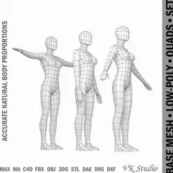 Female Base Mesh In 3 Modeling Poses
